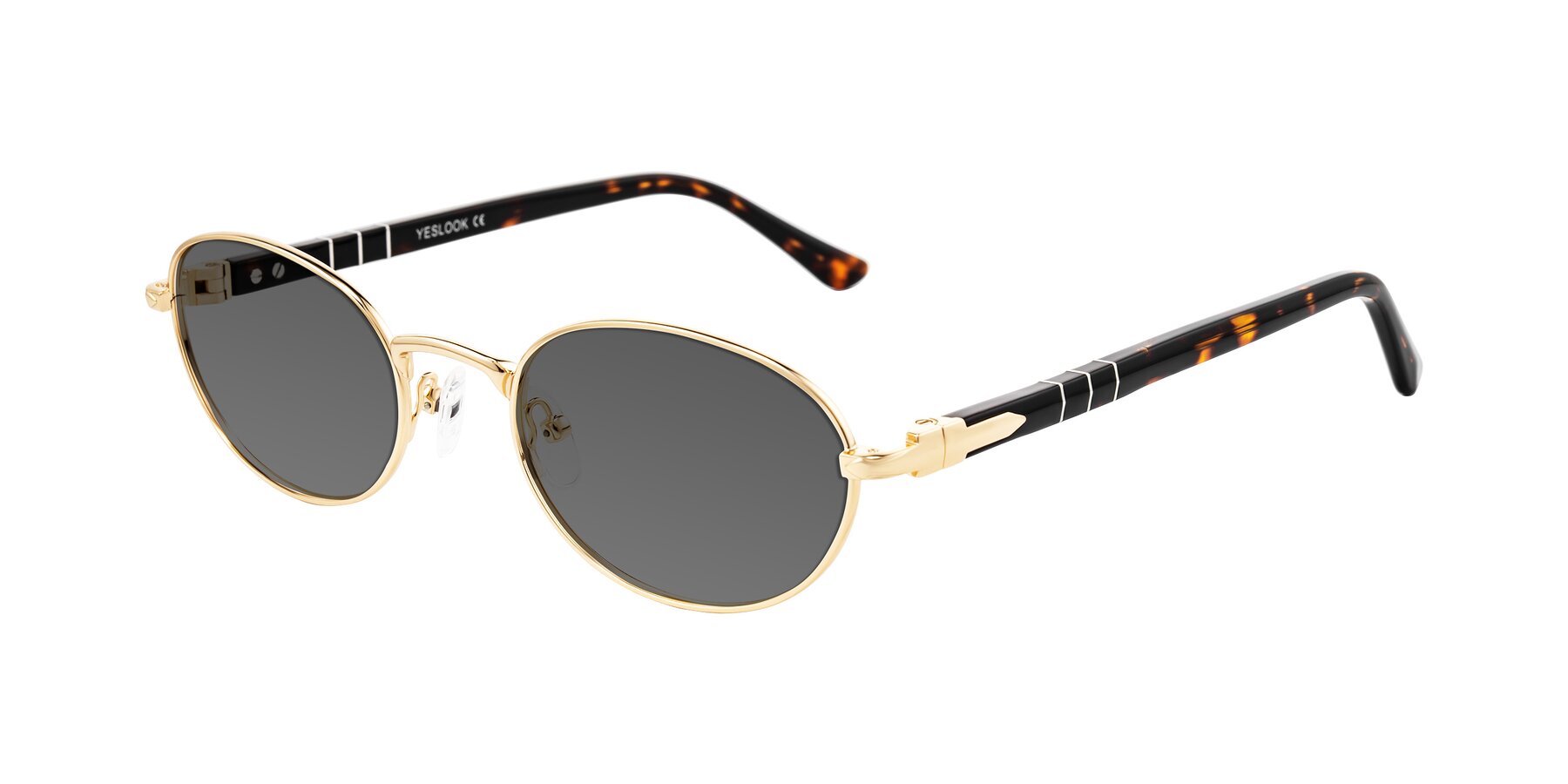 Angle of Gamal in Gold/Tortoise with Medium Gray Tinted Lenses
