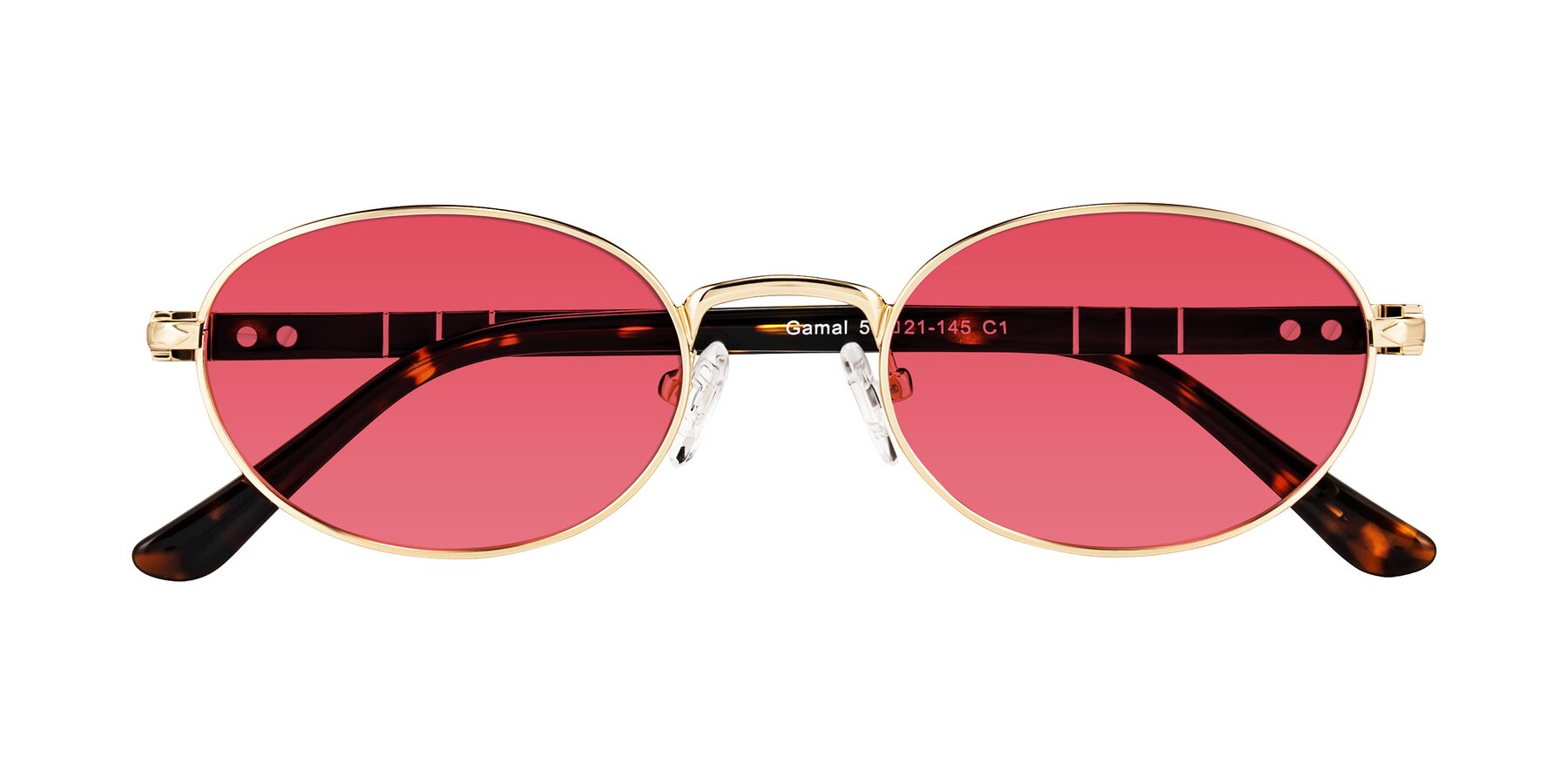 Folded Front of Gamal in Gold/Tortoise with Red Tinted Lenses