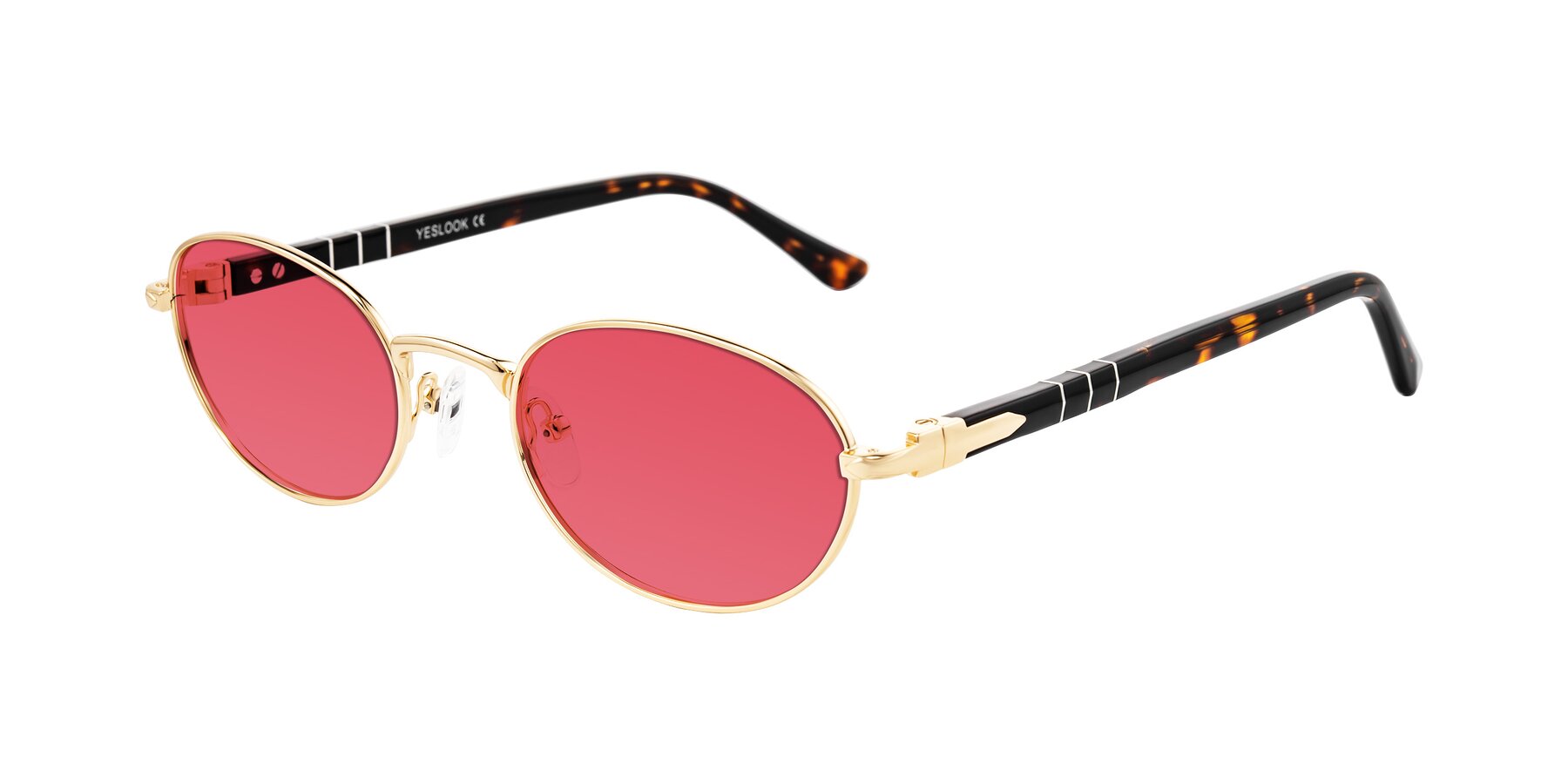 Angle of Gamal in Gold/Tortoise with Red Tinted Lenses