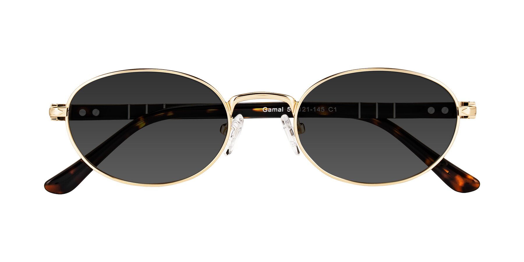 Folded Front of Gamal in Gold/Tortoise with Gray Tinted Lenses