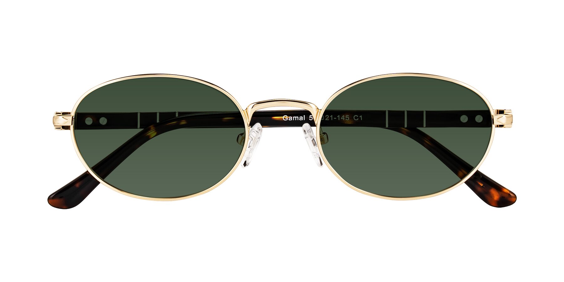 Folded Front of Gamal in Gold/Tortoise with Green Tinted Lenses