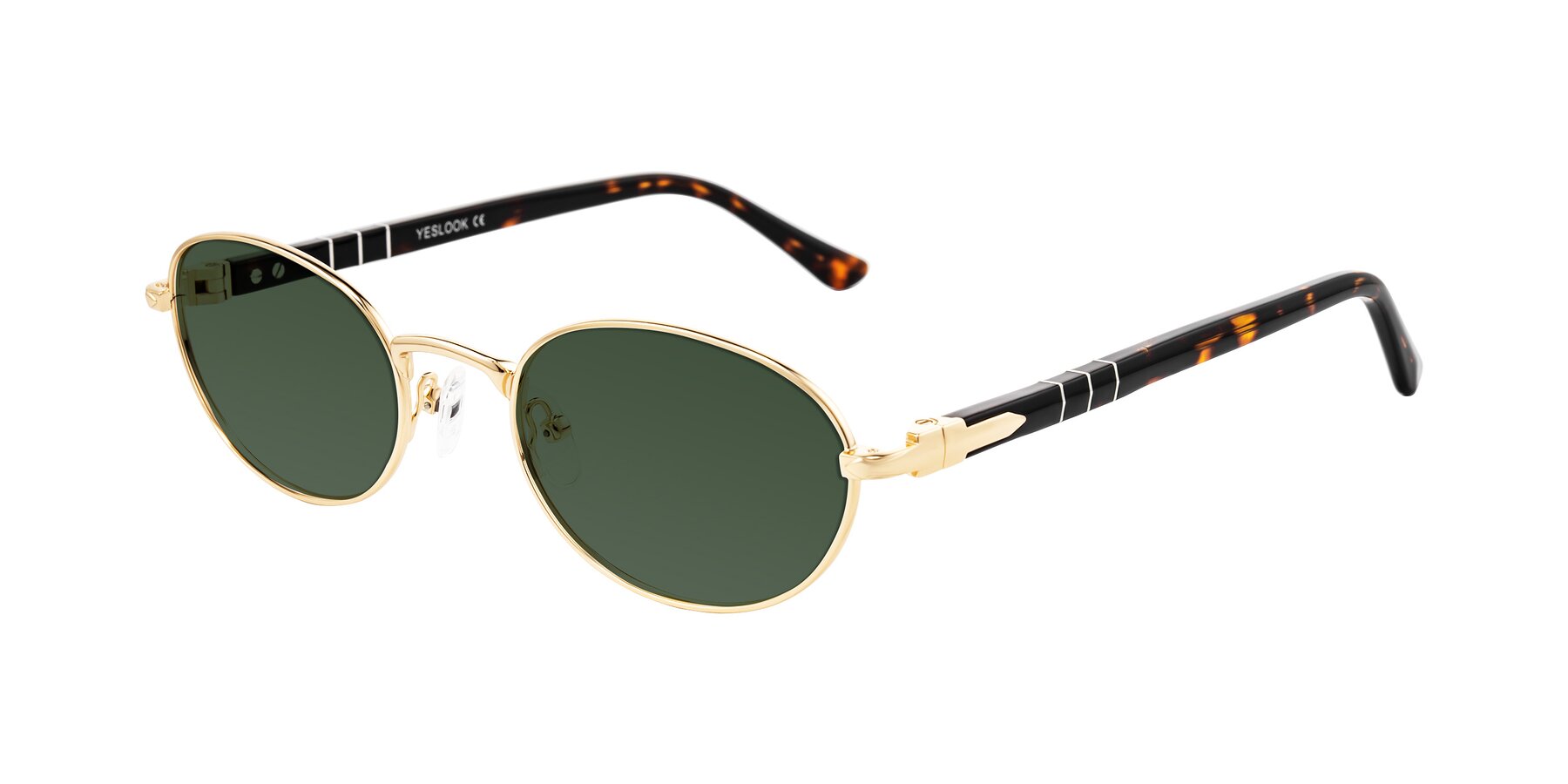 Angle of Gamal in Gold/Tortoise with Green Tinted Lenses