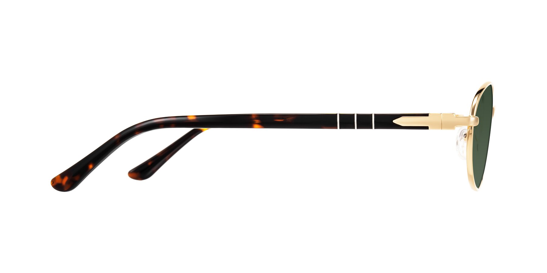 Side of Gamal in Gold/Tortoise with Green Tinted Lenses