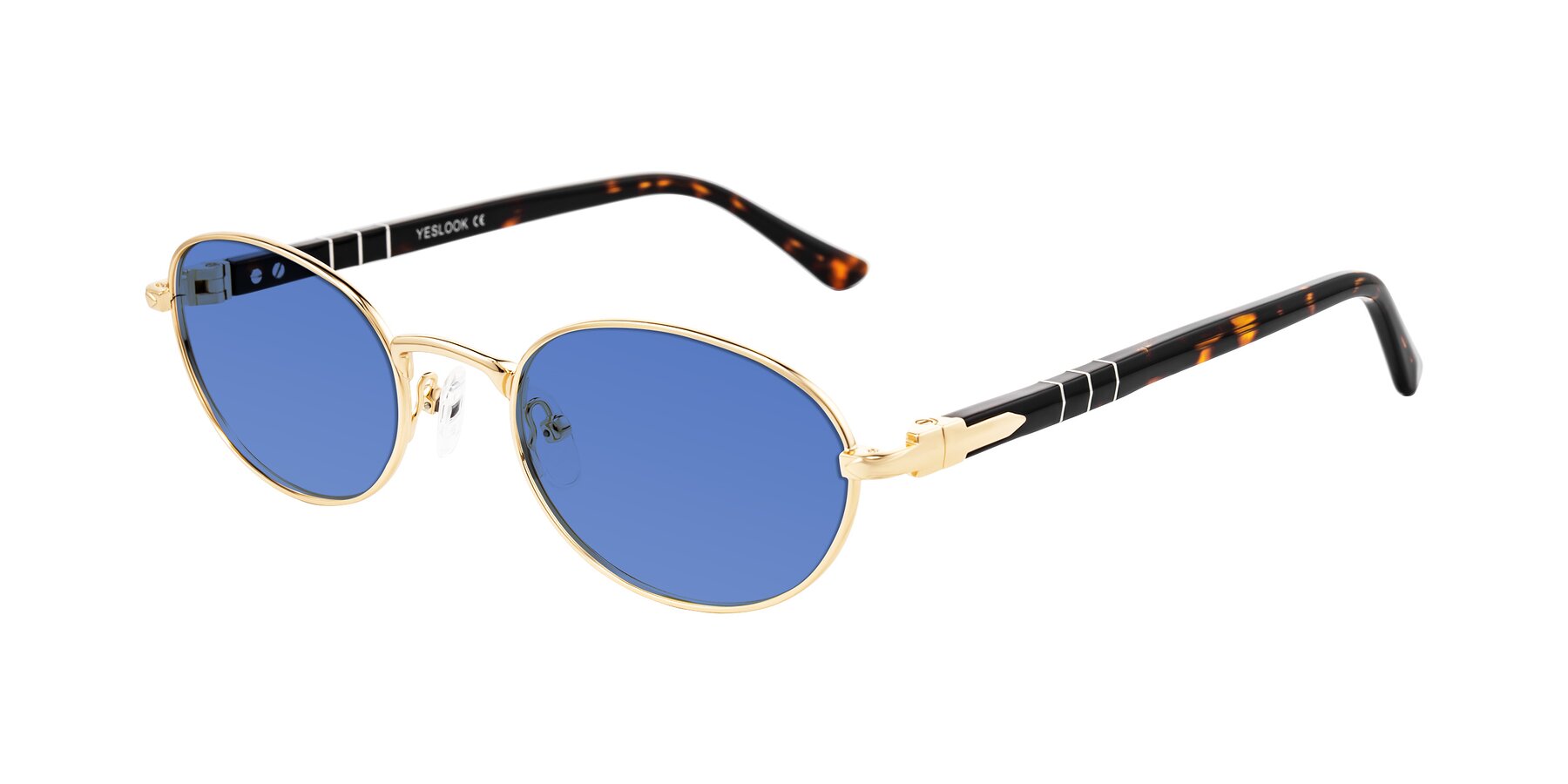 Angle of Gamal in Gold/Tortoise with Blue Tinted Lenses