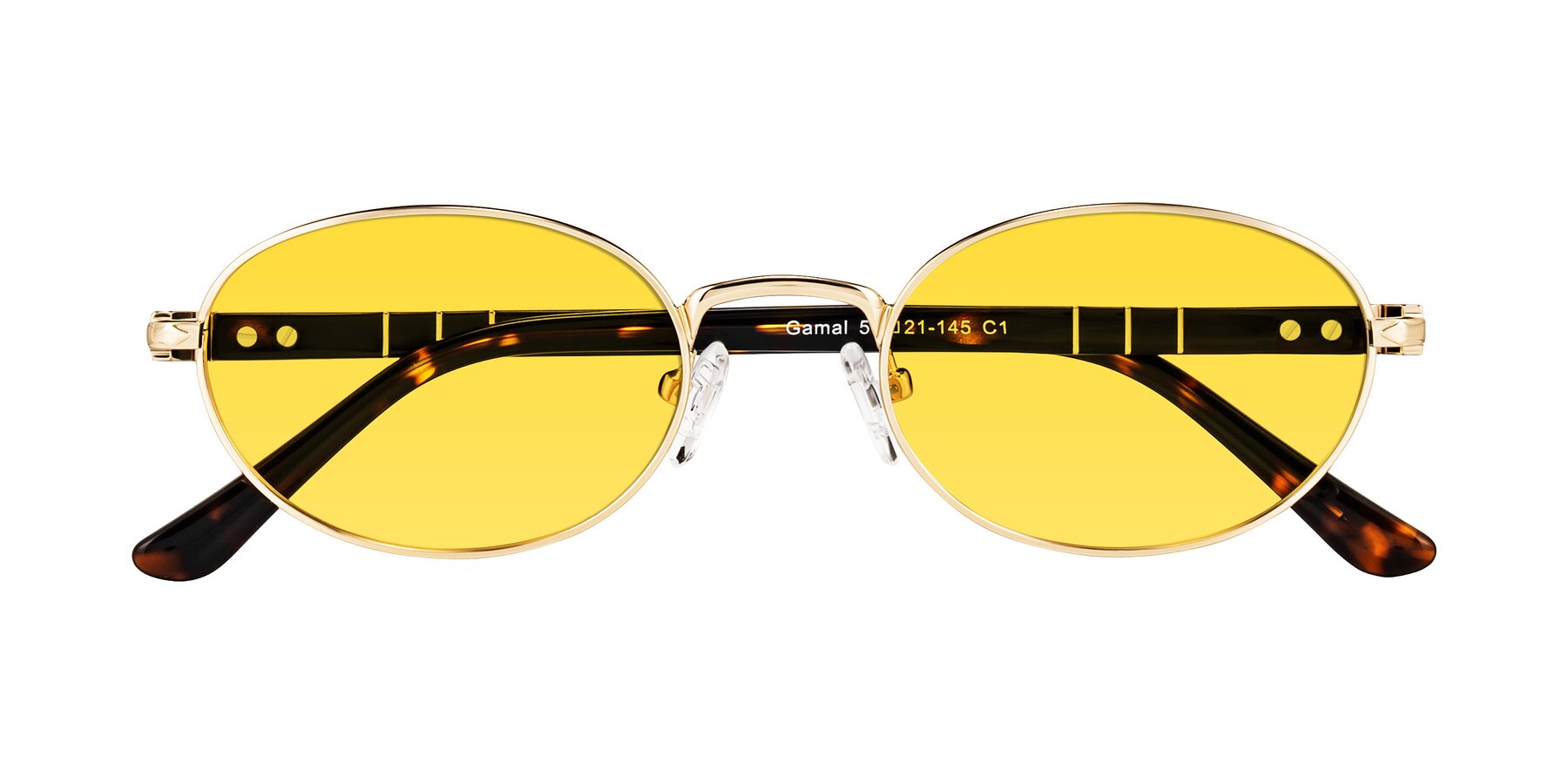 Folded Front of Gamal in Gold/Tortoise with Yellow Tinted Lenses