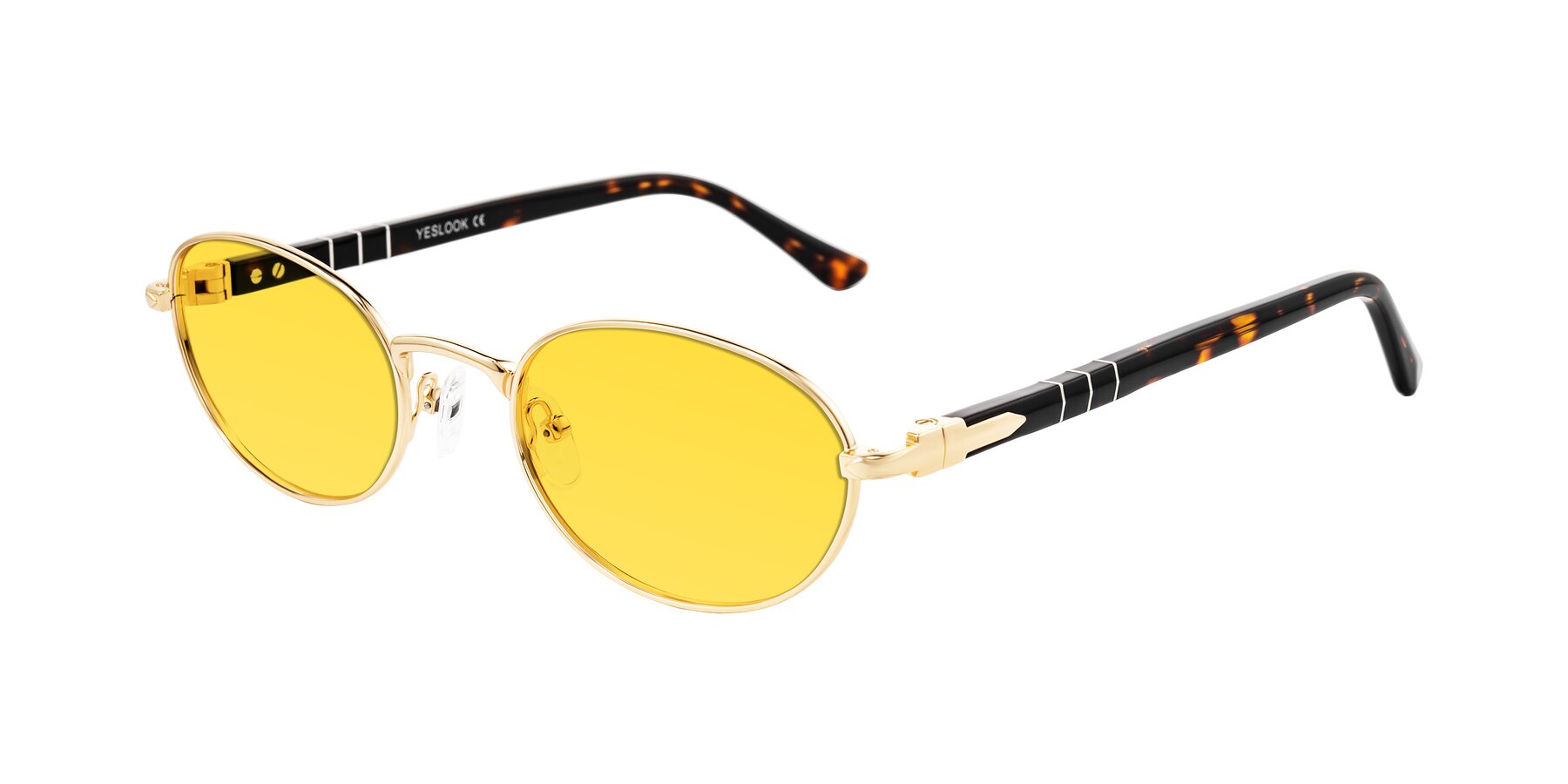 Angle of Gamal in Gold/Tortoise with Yellow Tinted Lenses