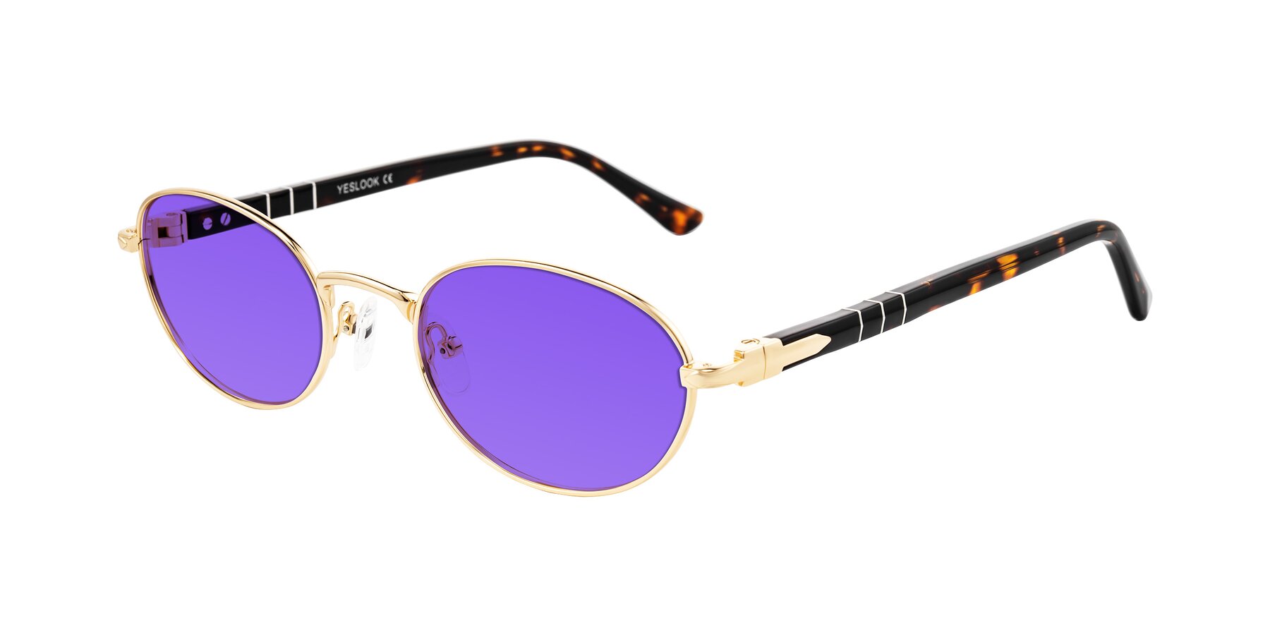 Angle of Gamal in Gold/Tortoise with Purple Tinted Lenses