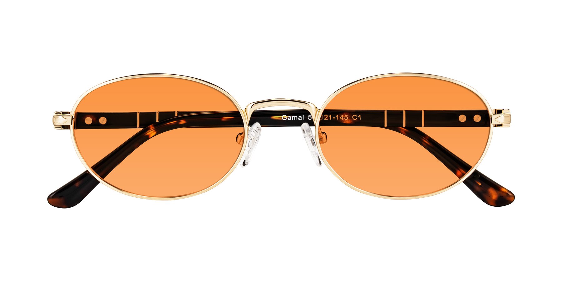 Folded Front of Gamal in Gold/Tortoise with Orange Tinted Lenses