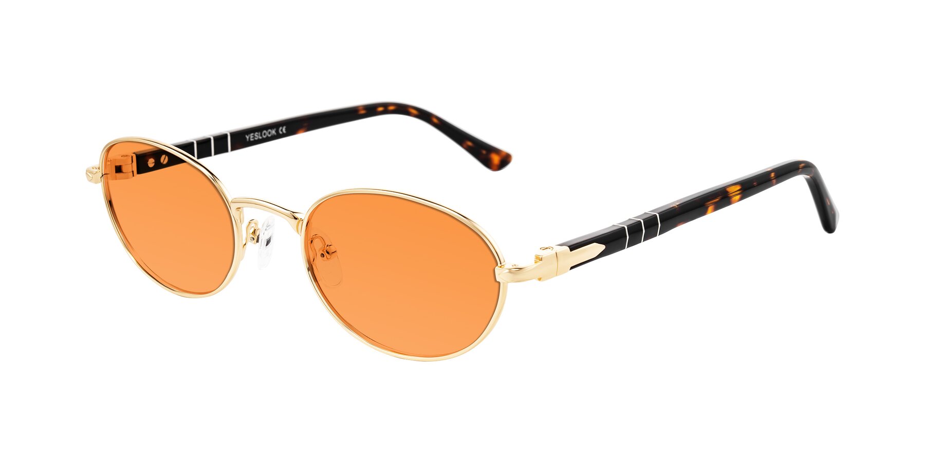 Angle of Gamal in Gold/Tortoise with Orange Tinted Lenses