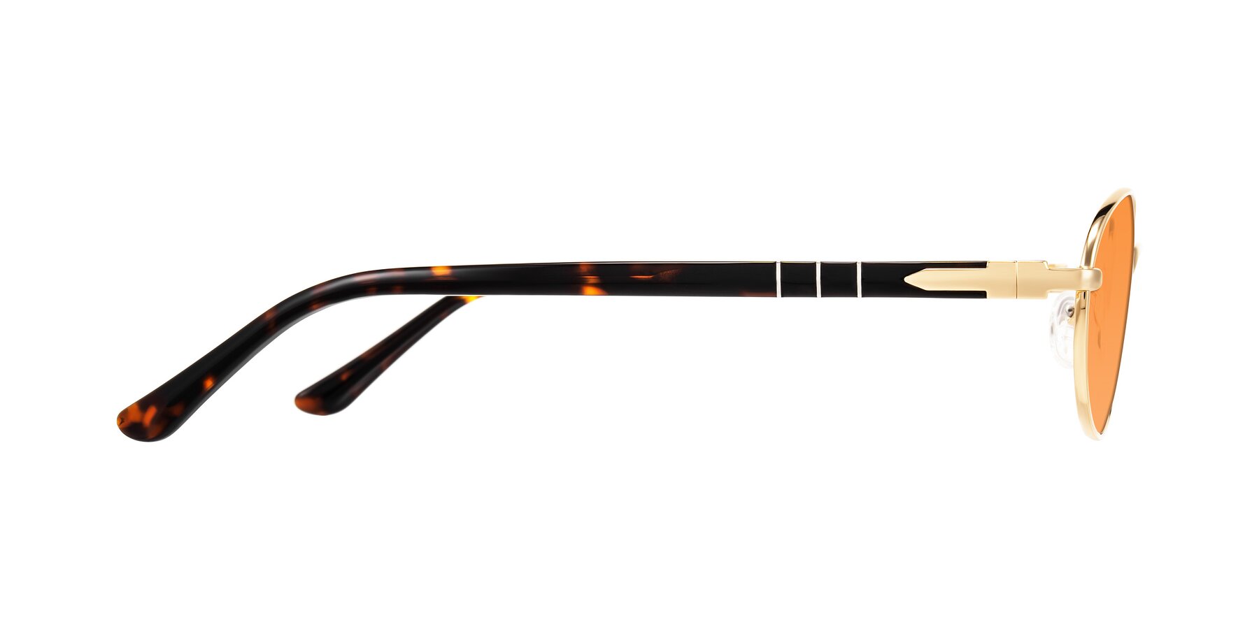 Side of Gamal in Gold/Tortoise with Orange Tinted Lenses