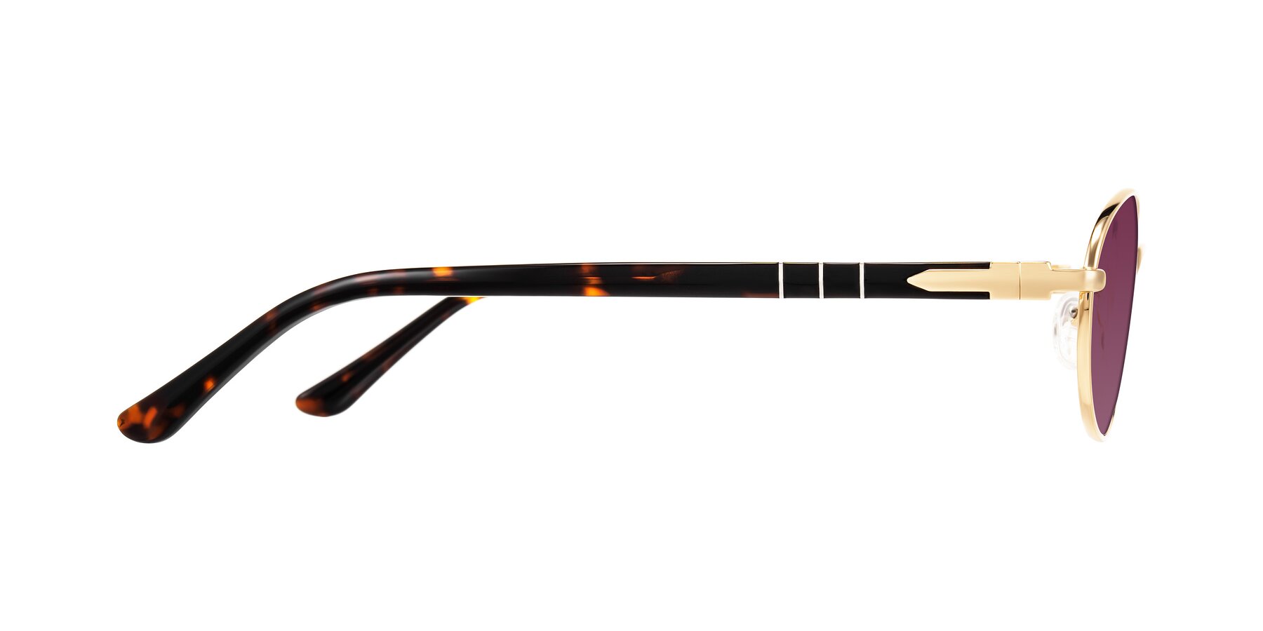 Side of Gamal in Gold/Tortoise with Wine Tinted Lenses