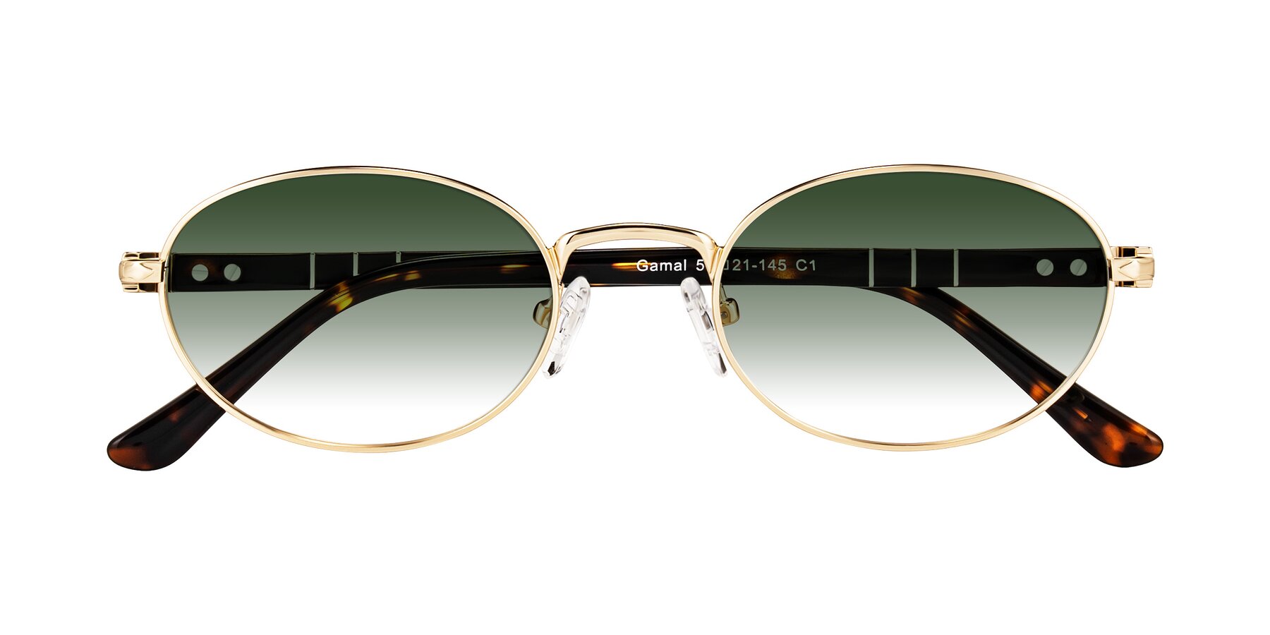Folded Front of Gamal in Gold/Tortoise with Green Gradient Lenses