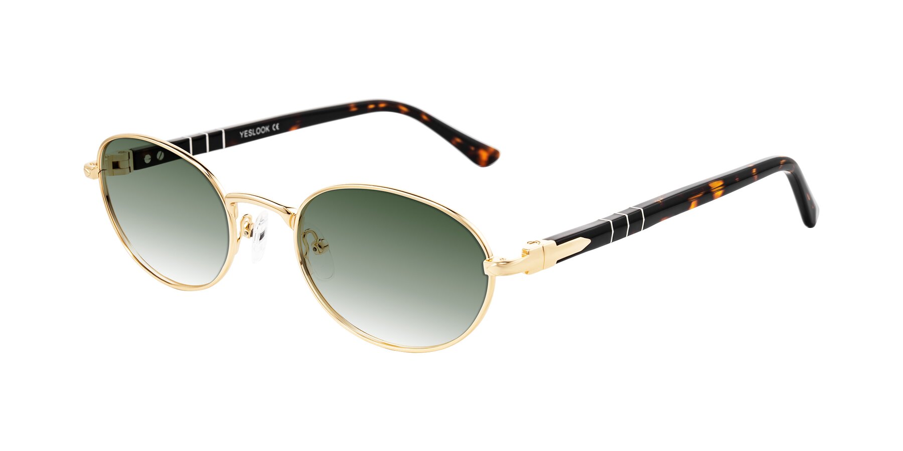Angle of Gamal in Gold/Tortoise with Green Gradient Lenses