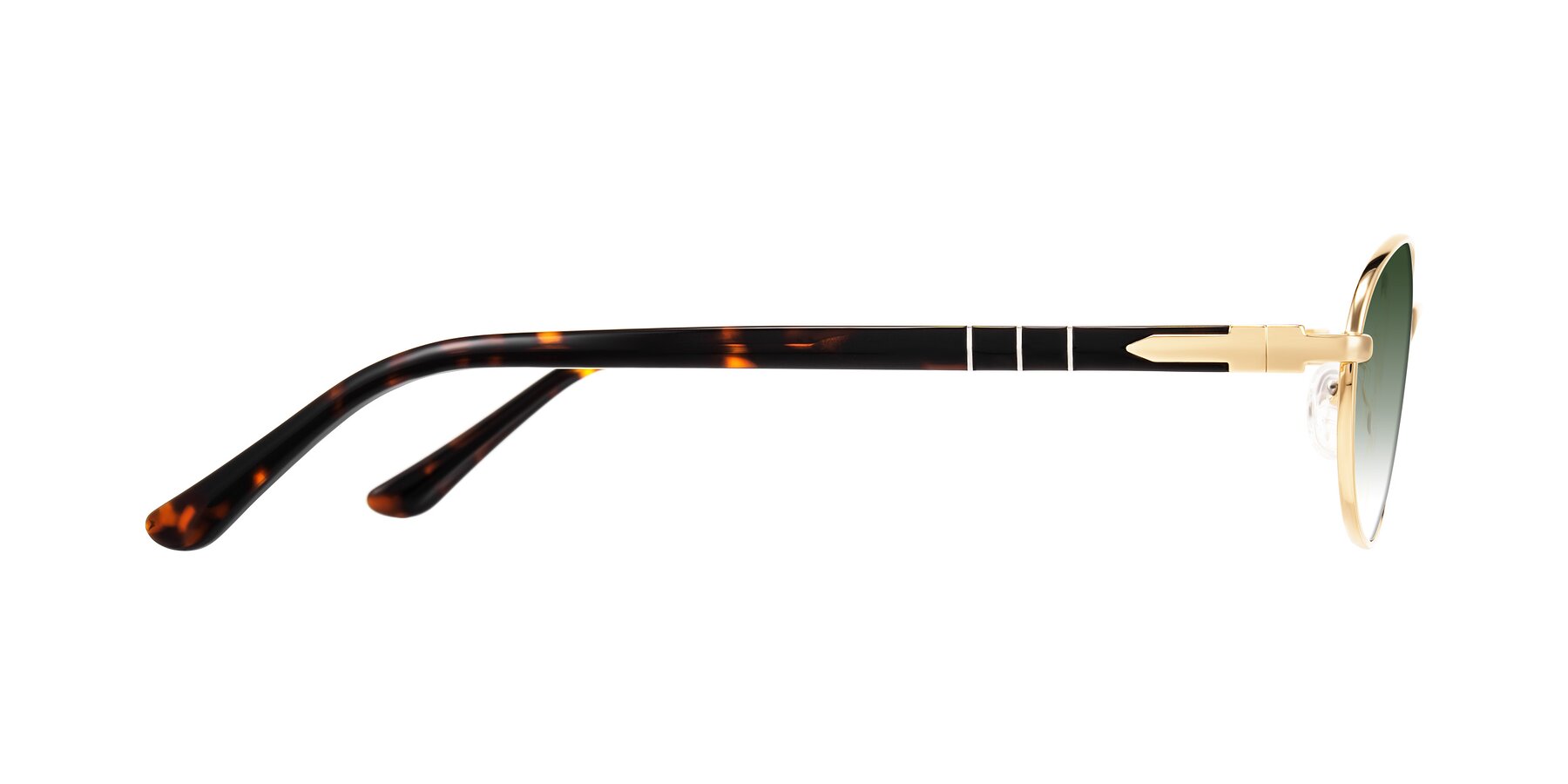 Side of Gamal in Gold/Tortoise with Green Gradient Lenses