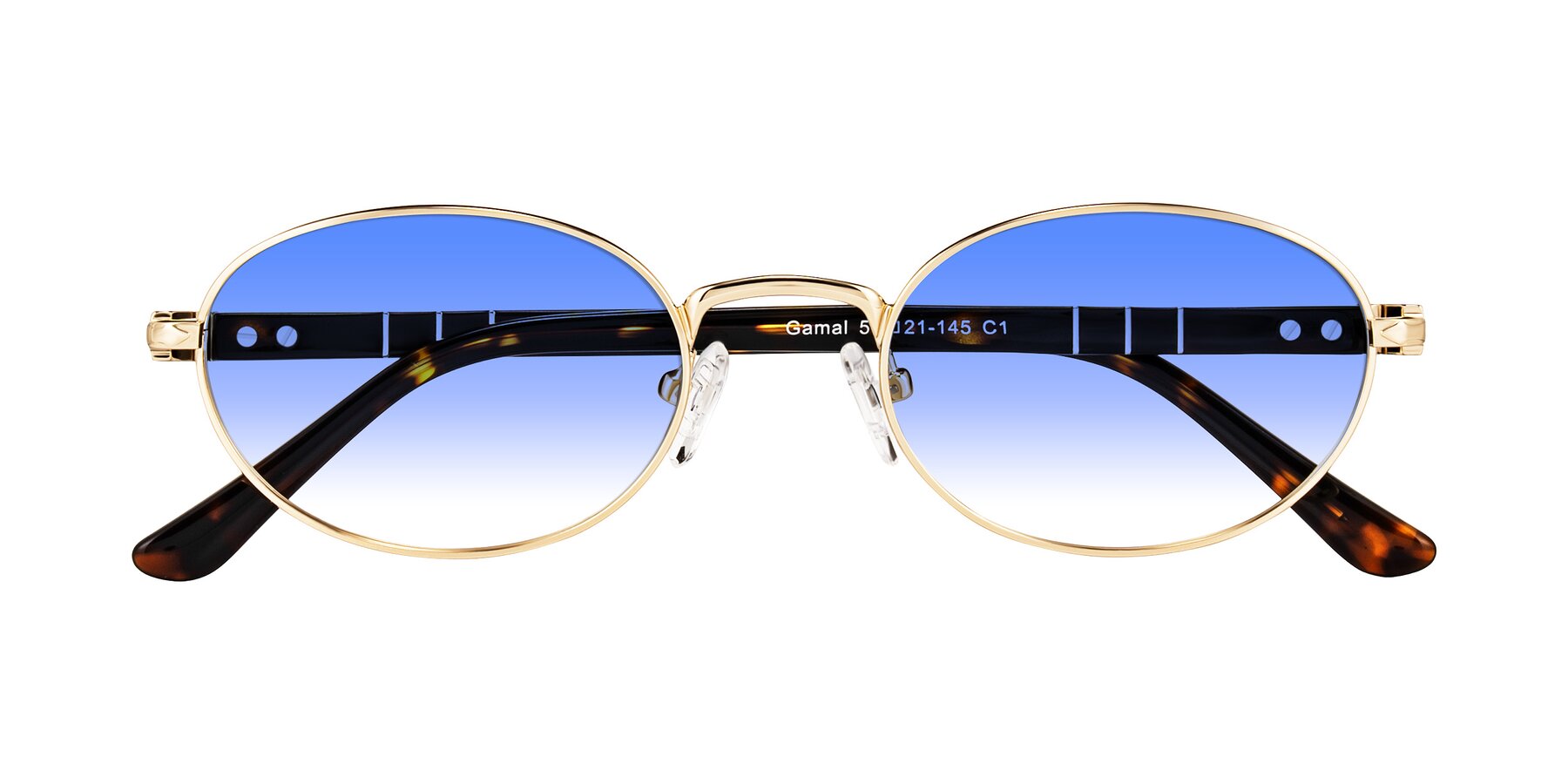 Folded Front of Gamal in Gold/Tortoise with Blue Gradient Lenses