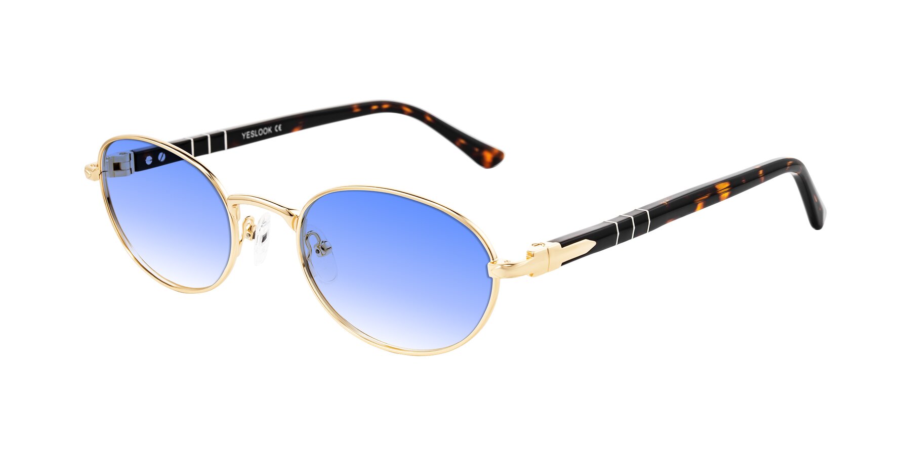 Angle of Gamal in Gold/Tortoise with Blue Gradient Lenses
