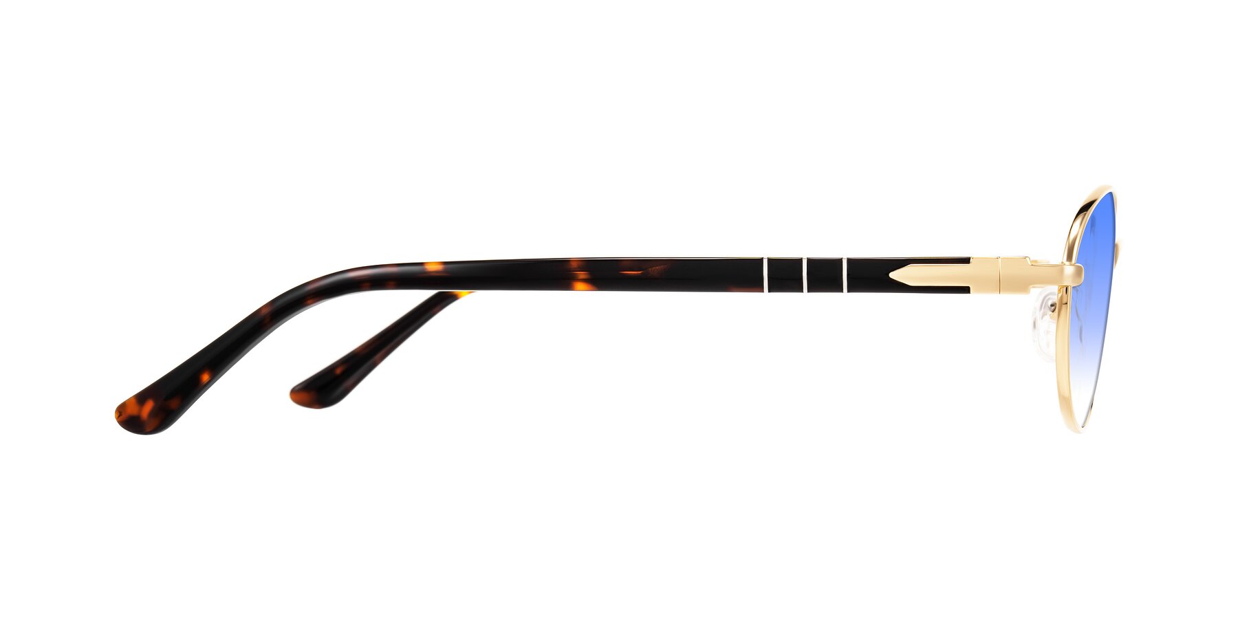 Side of Gamal in Gold/Tortoise with Blue Gradient Lenses
