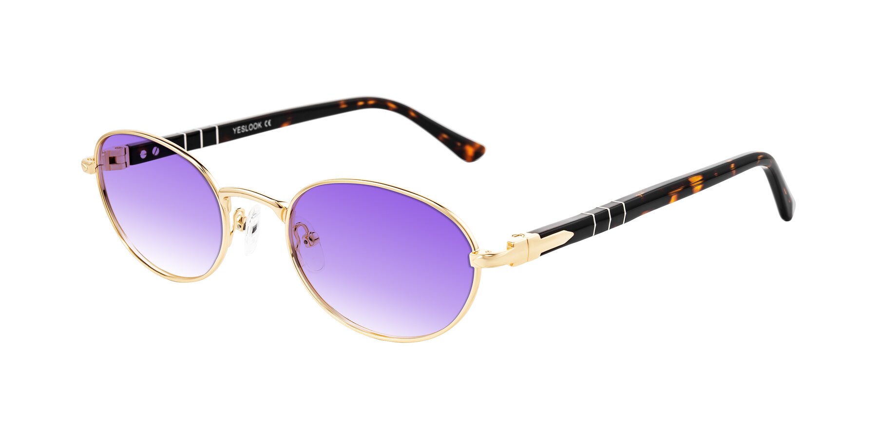 Angle of Gamal in Gold/Tortoise with Purple Gradient Lenses
