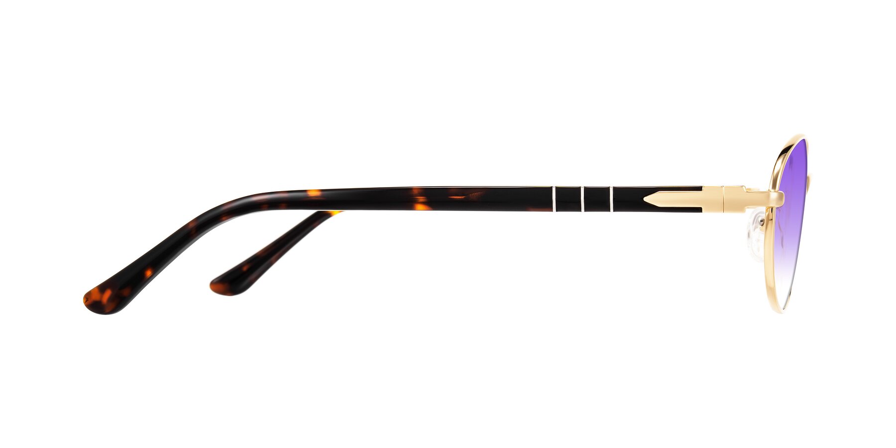 Side of Gamal in Gold/Tortoise with Purple Gradient Lenses