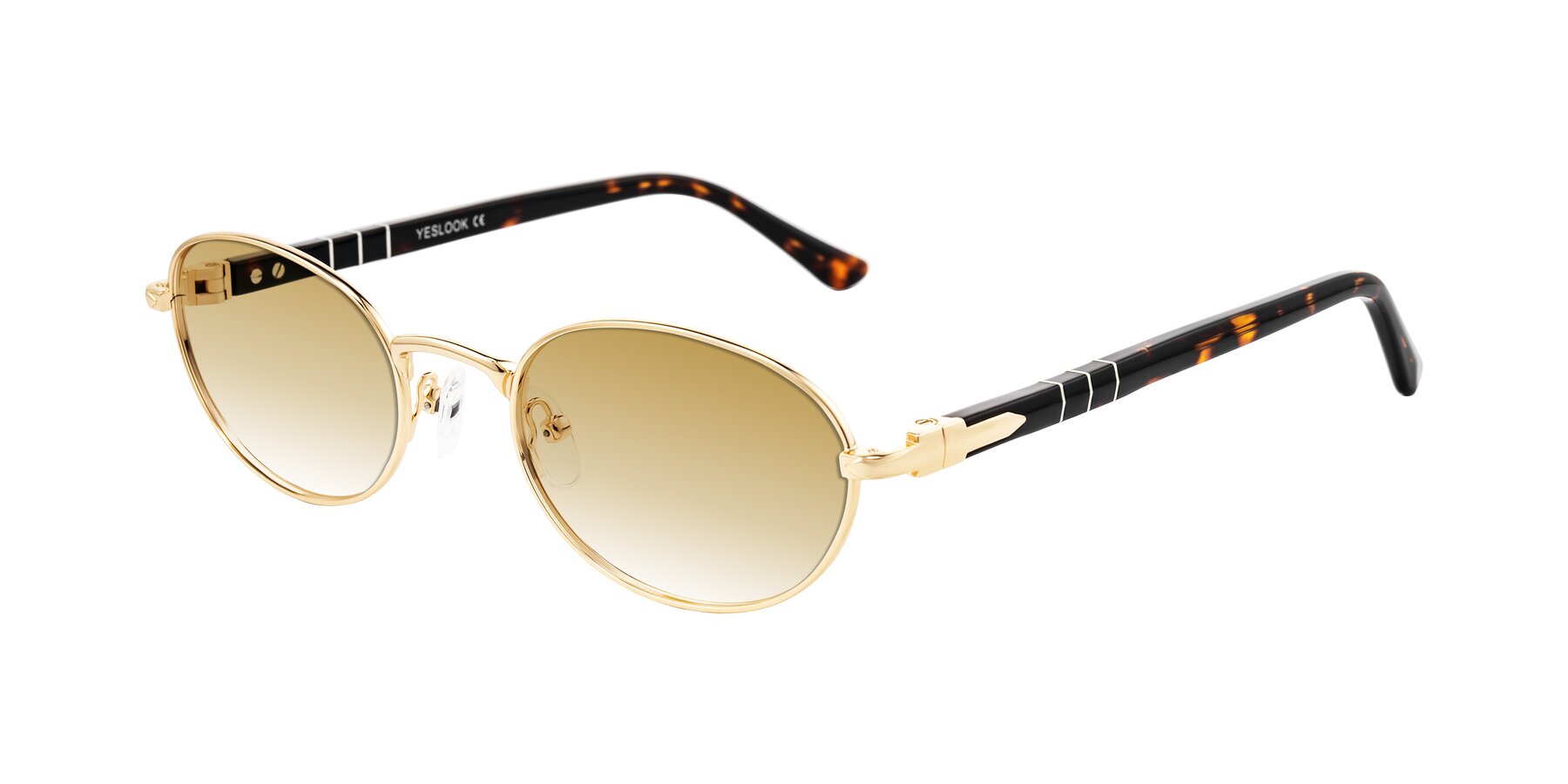 Angle of Gamal in Gold/Tortoise with Champagne Gradient Lenses