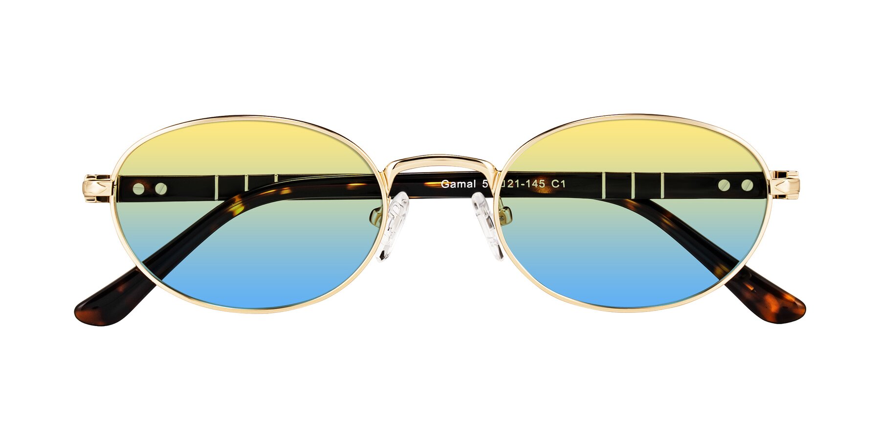 Folded Front of Gamal in Gold/Tortoise with Yellow / Blue Gradient Lenses