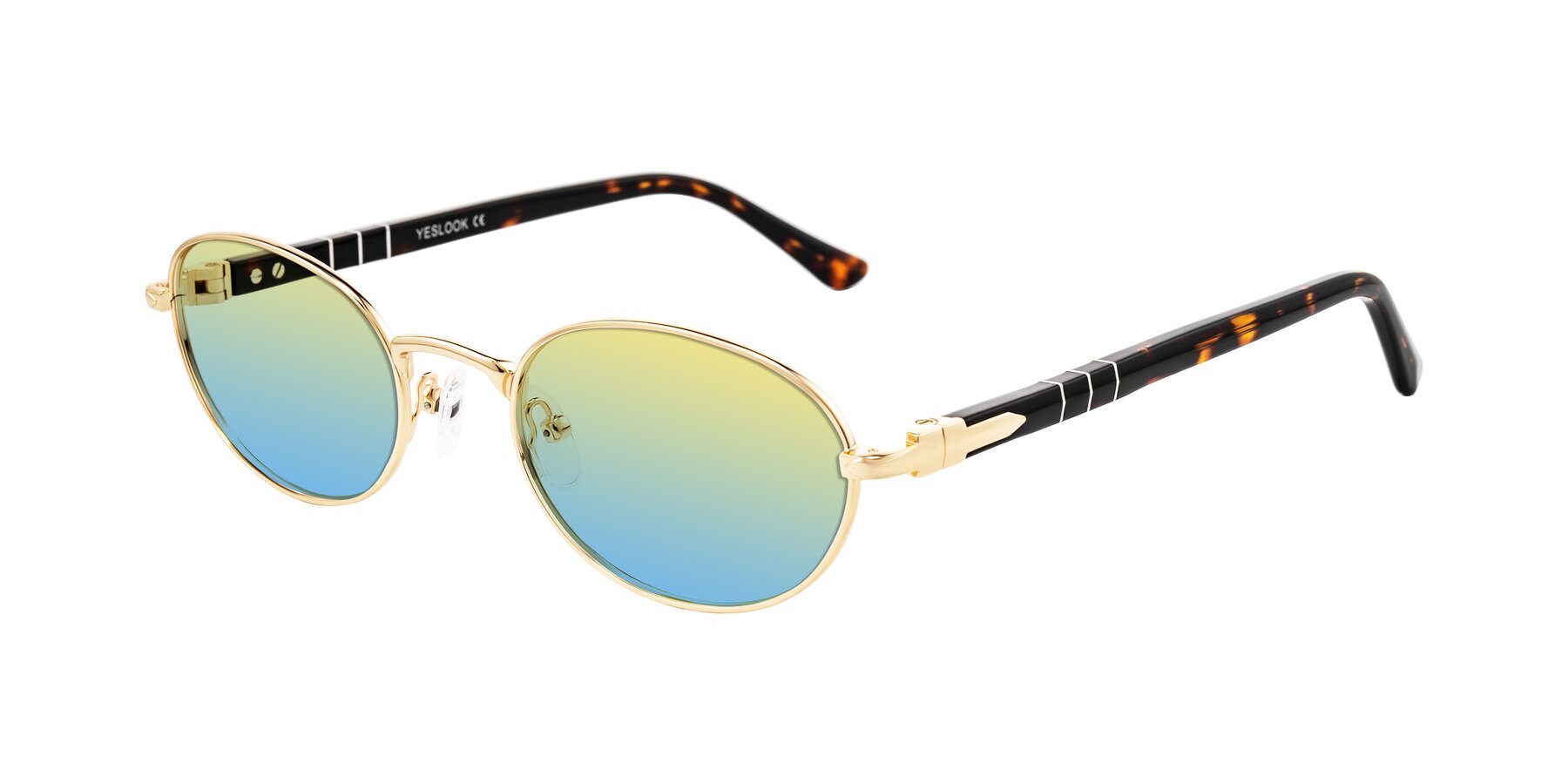 Angle of Gamal in Gold/Tortoise with Yellow / Blue Gradient Lenses