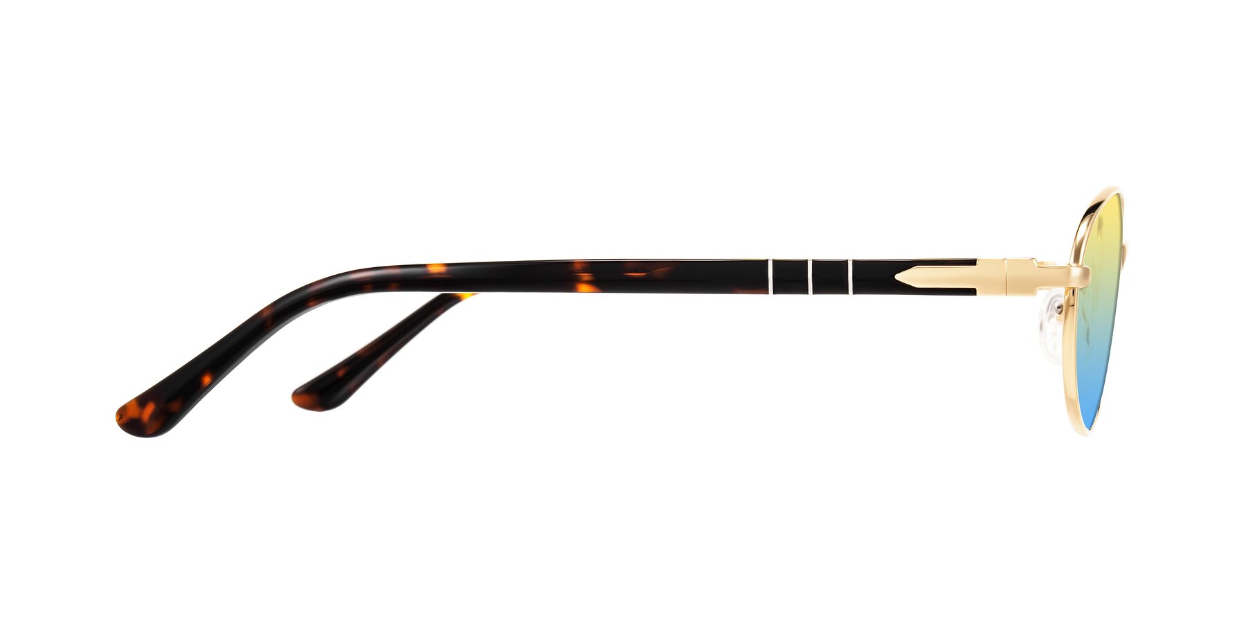 Side of Gamal in Gold/Tortoise with Yellow / Blue Gradient Lenses