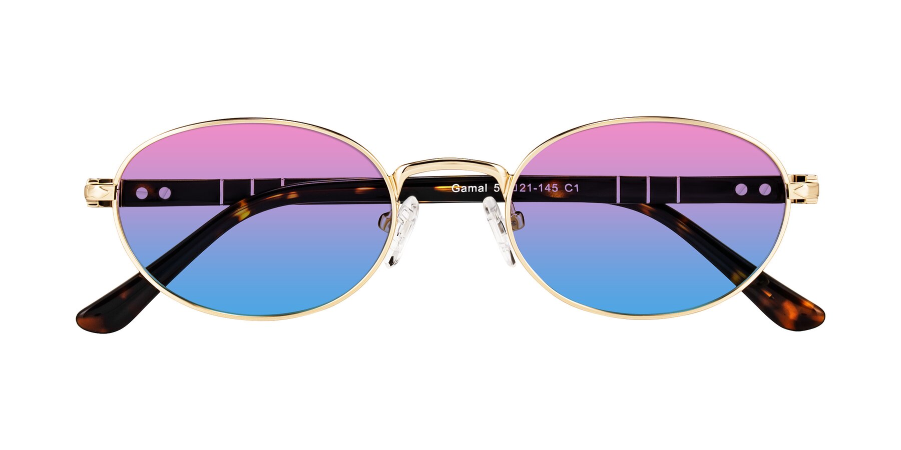 Folded Front of Gamal in Gold/Tortoise with Pink / Blue Gradient Lenses