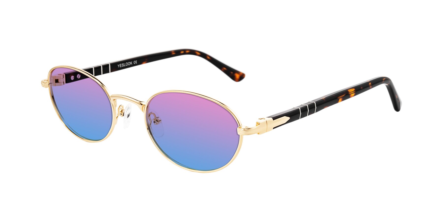 Angle of Gamal in Gold/Tortoise with Pink / Blue Gradient Lenses