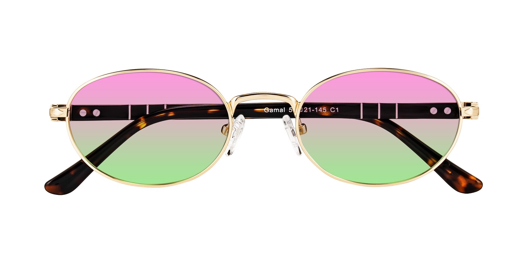 Folded Front of Gamal in Gold/Tortoise with Pink / Green Gradient Lenses