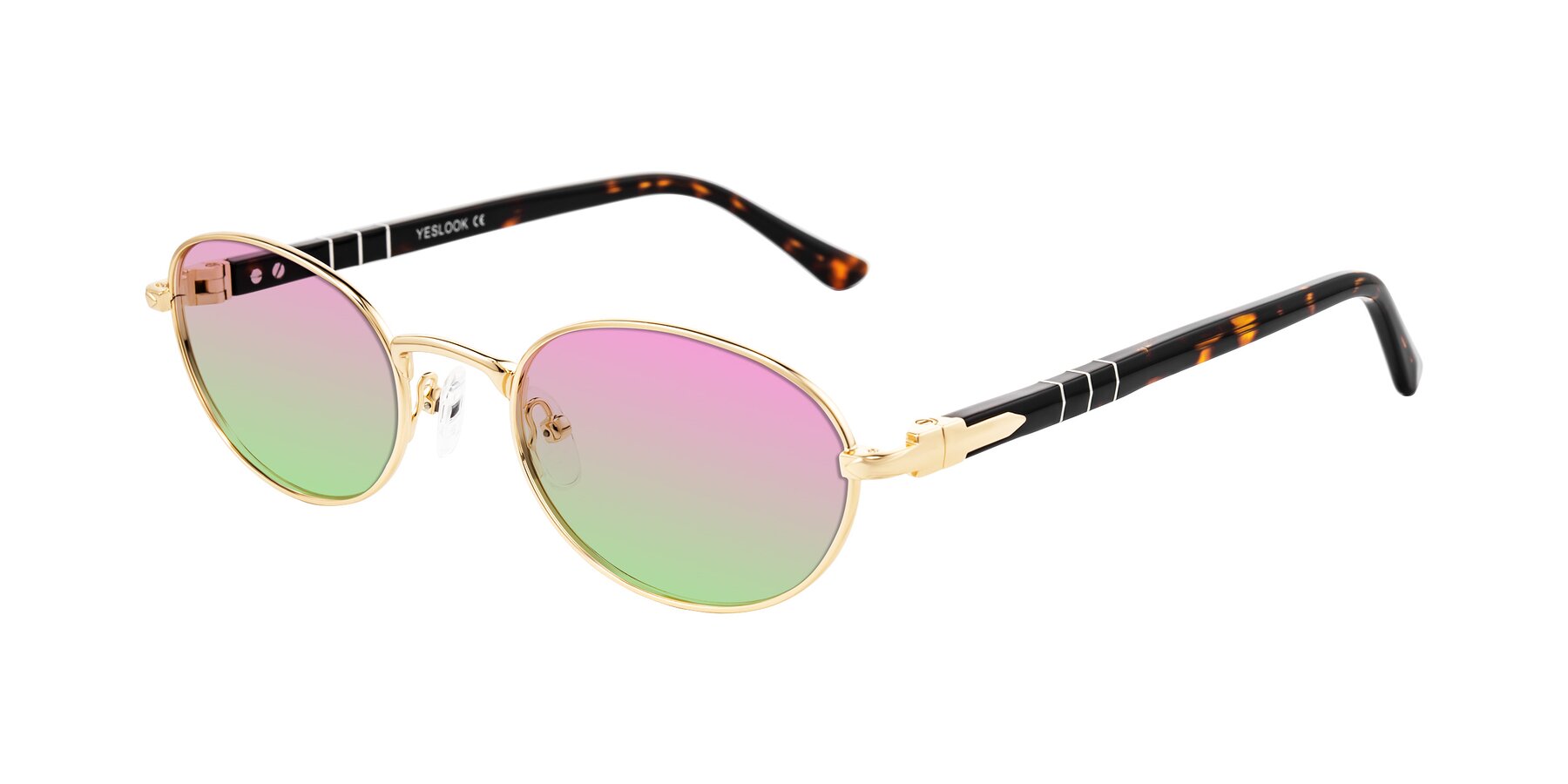 Angle of Gamal in Gold/Tortoise with Pink / Green Gradient Lenses