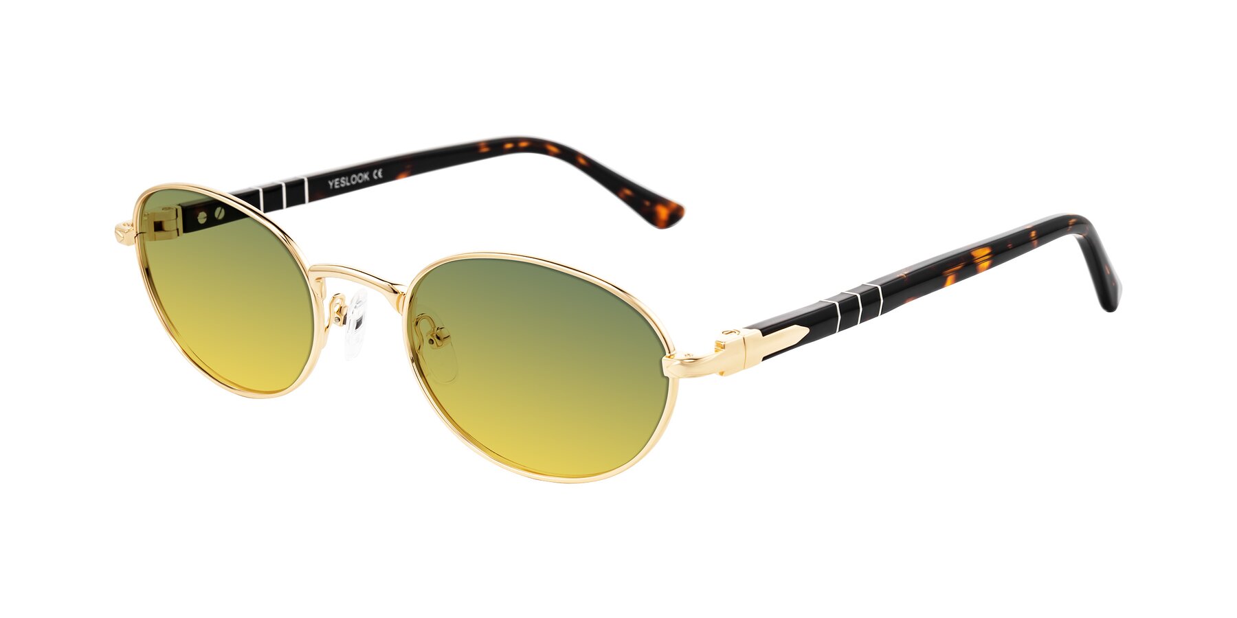 Angle of Gamal in Gold/Tortoise with Green / Yellow Gradient Lenses