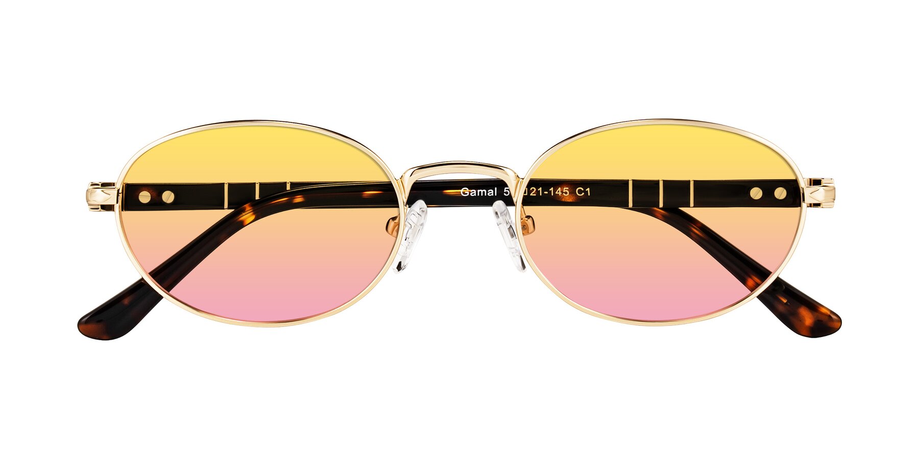 Folded Front of Gamal in Gold/Tortoise with Yellow / Pink Gradient Lenses