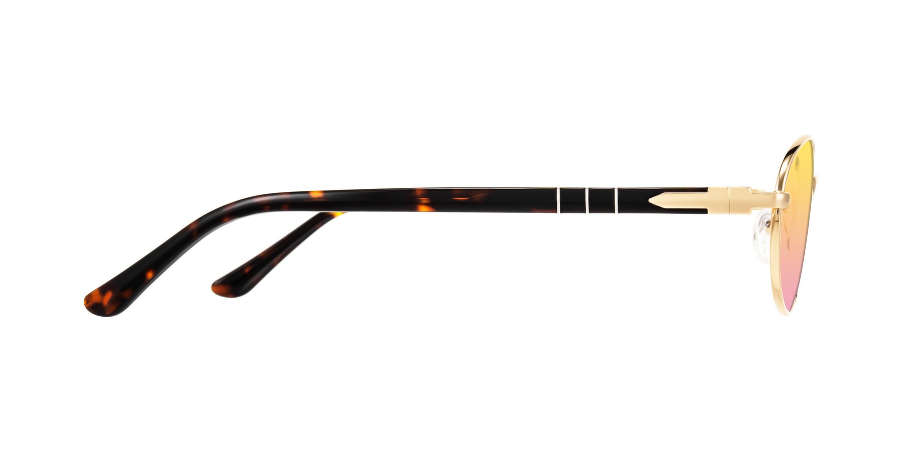 Side of Gamal in Gold/Tortoise with Yellow / Pink Gradient Lenses