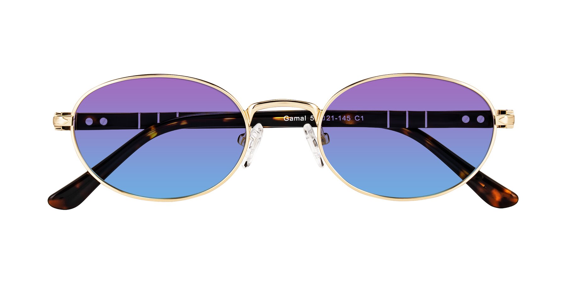 Folded Front of Gamal in Gold/Tortoise with Purple / Blue Gradient Lenses