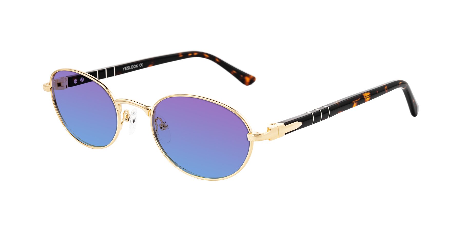 Angle of Gamal in Gold/Tortoise with Purple / Blue Gradient Lenses