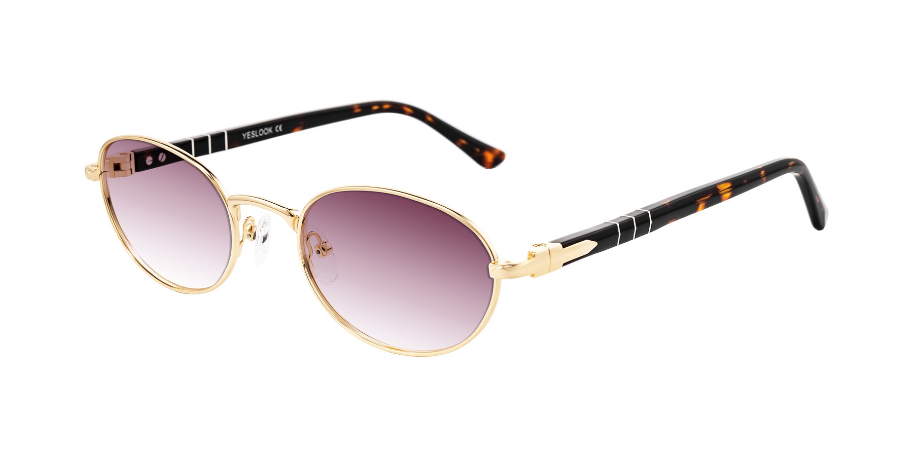 Angle of Gamal in Gold/Tortoise with Wine Gradient Lenses