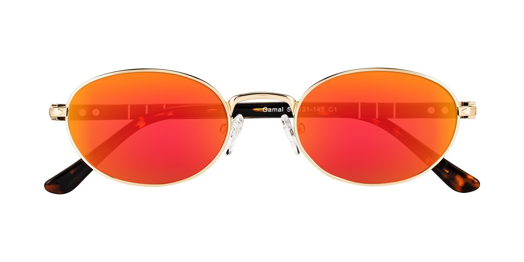 Folded Front of Gamal in Gold/Tortoise with Red Gold Mirrored Lenses