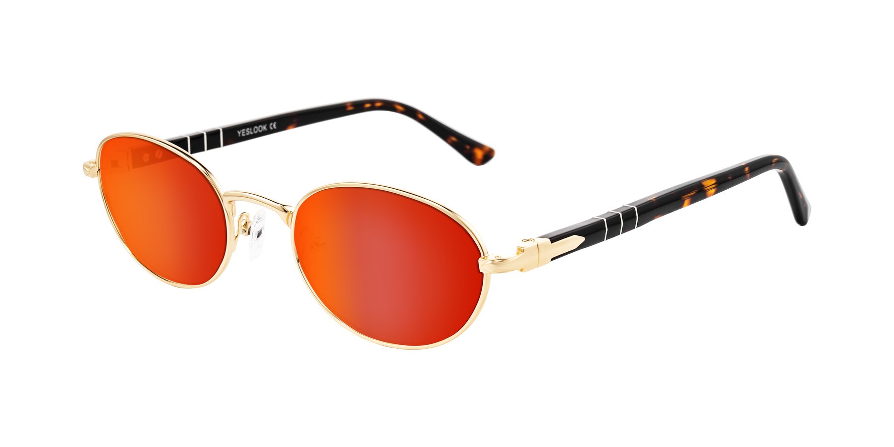 Angle of Gamal in Gold/Tortoise with Red Gold Mirrored Lenses