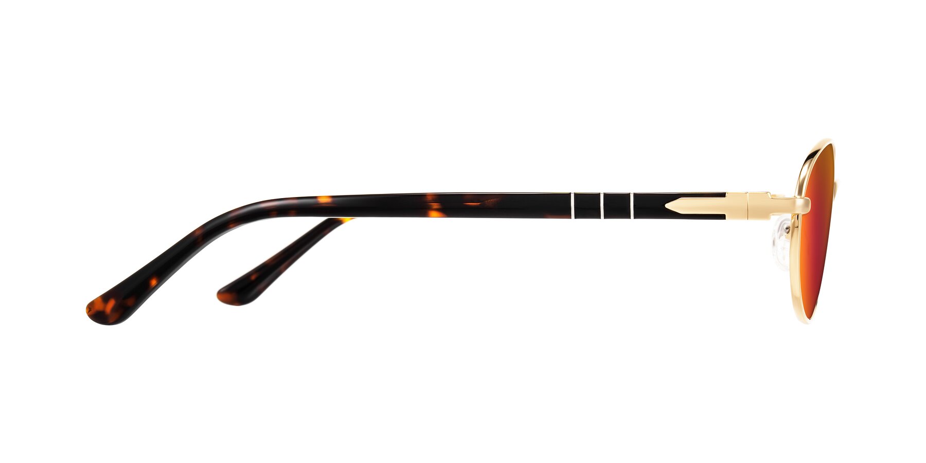 Side of Gamal in Gold/Tortoise with Red Gold Mirrored Lenses