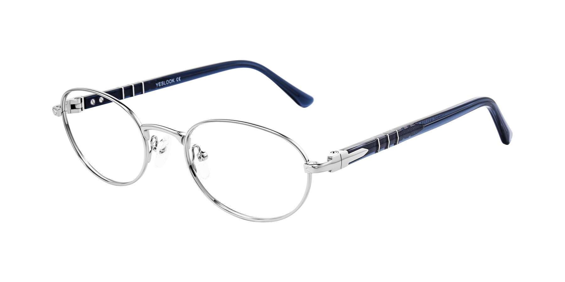 Angle of Gamal in Silver/Blue with Clear Eyeglass Lenses