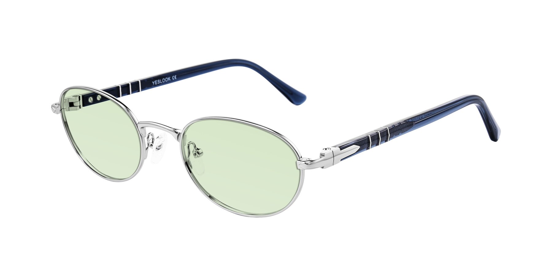 Angle of Gamal in Silver/Blue with Light Green Tinted Lenses