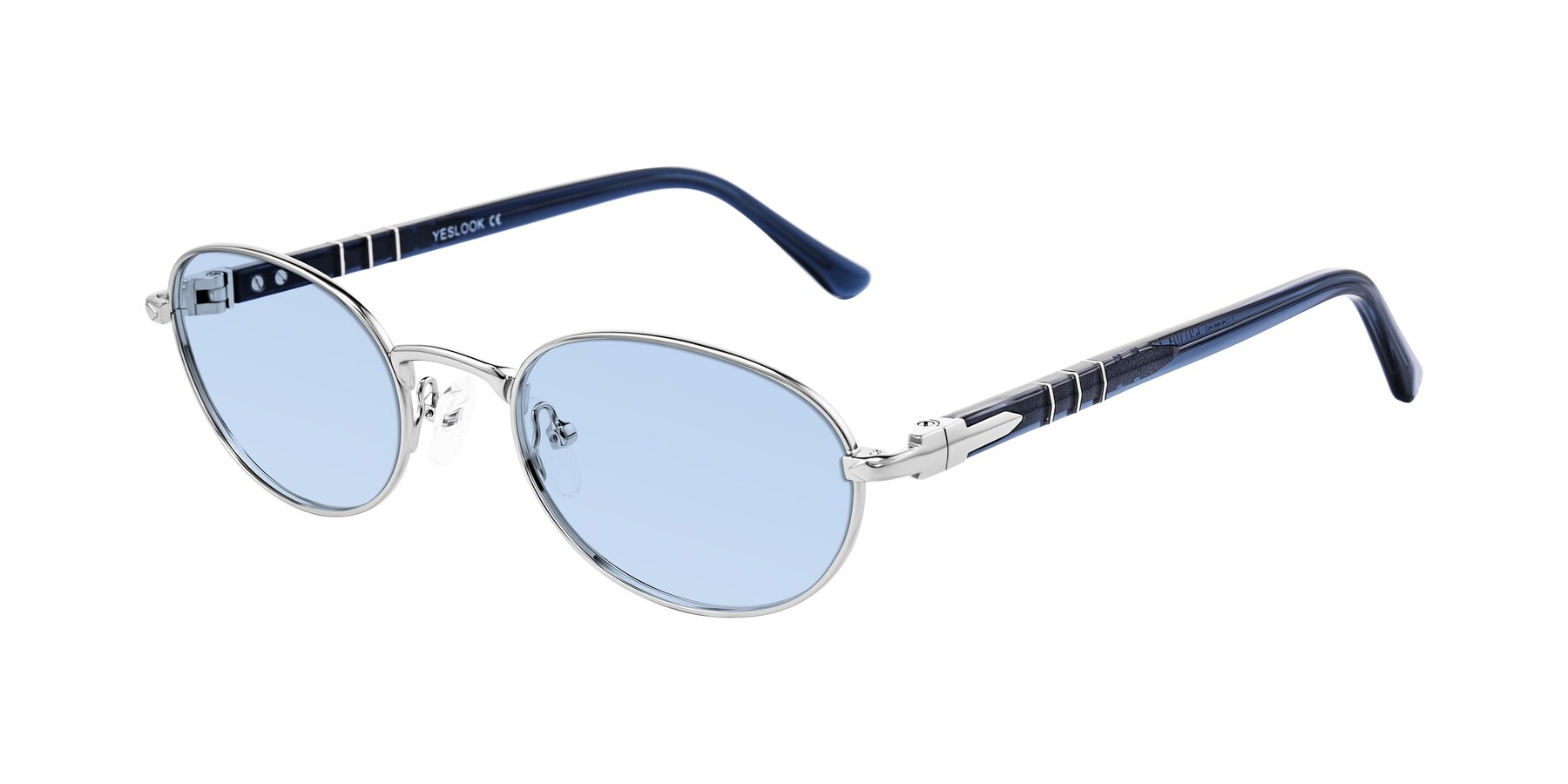 Angle of Gamal in Silver/Blue with Light Blue Tinted Lenses