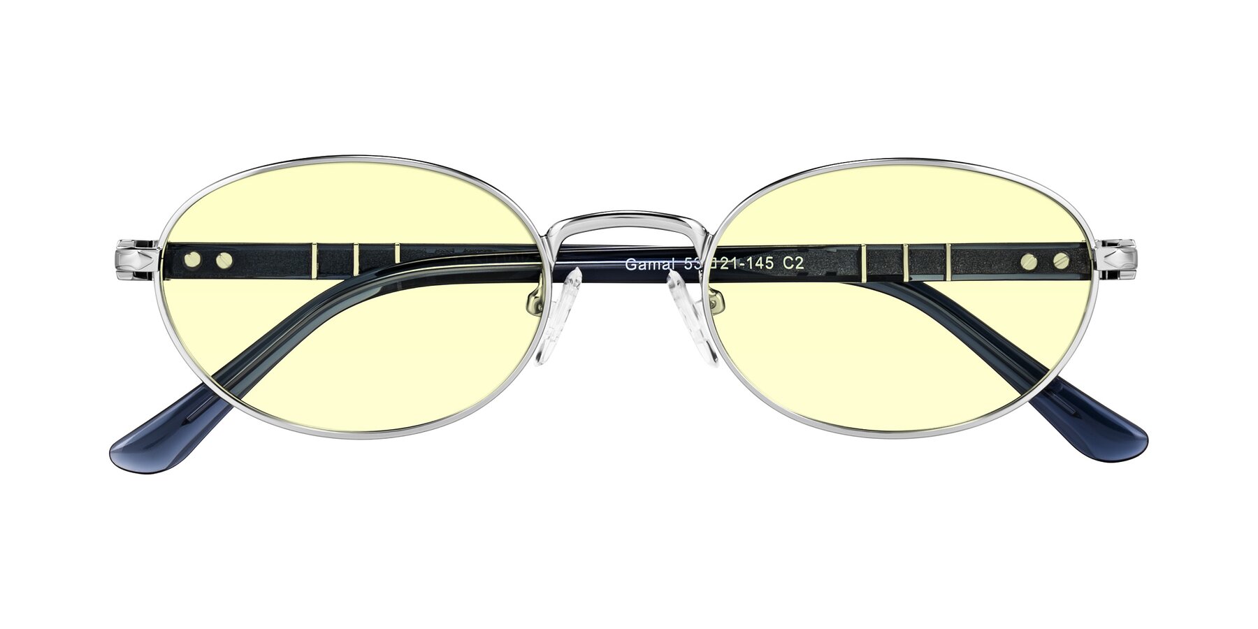 Folded Front of Gamal in Silver/Blue with Light Yellow Tinted Lenses