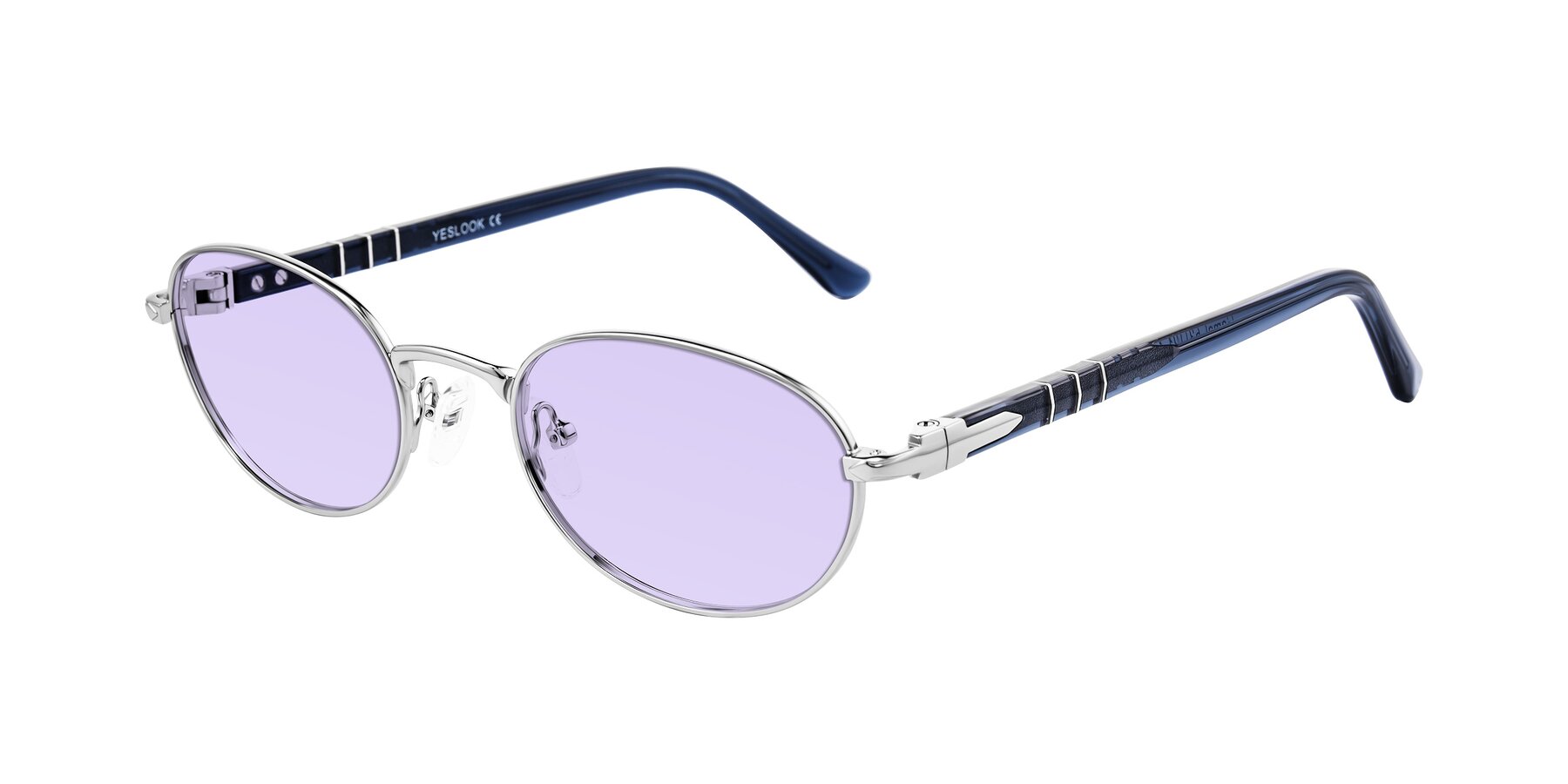 Angle of Gamal in Silver/Blue with Light Purple Tinted Lenses