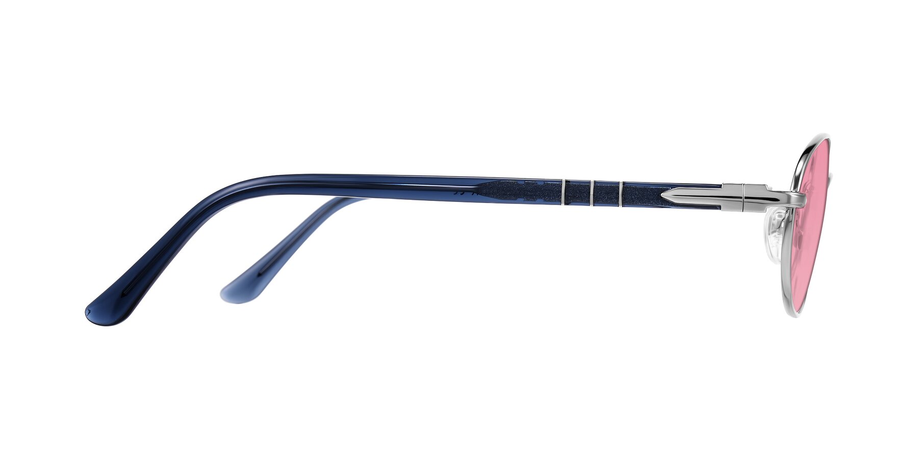 Side of Gamal in Silver/Blue with Pink Tinted Lenses