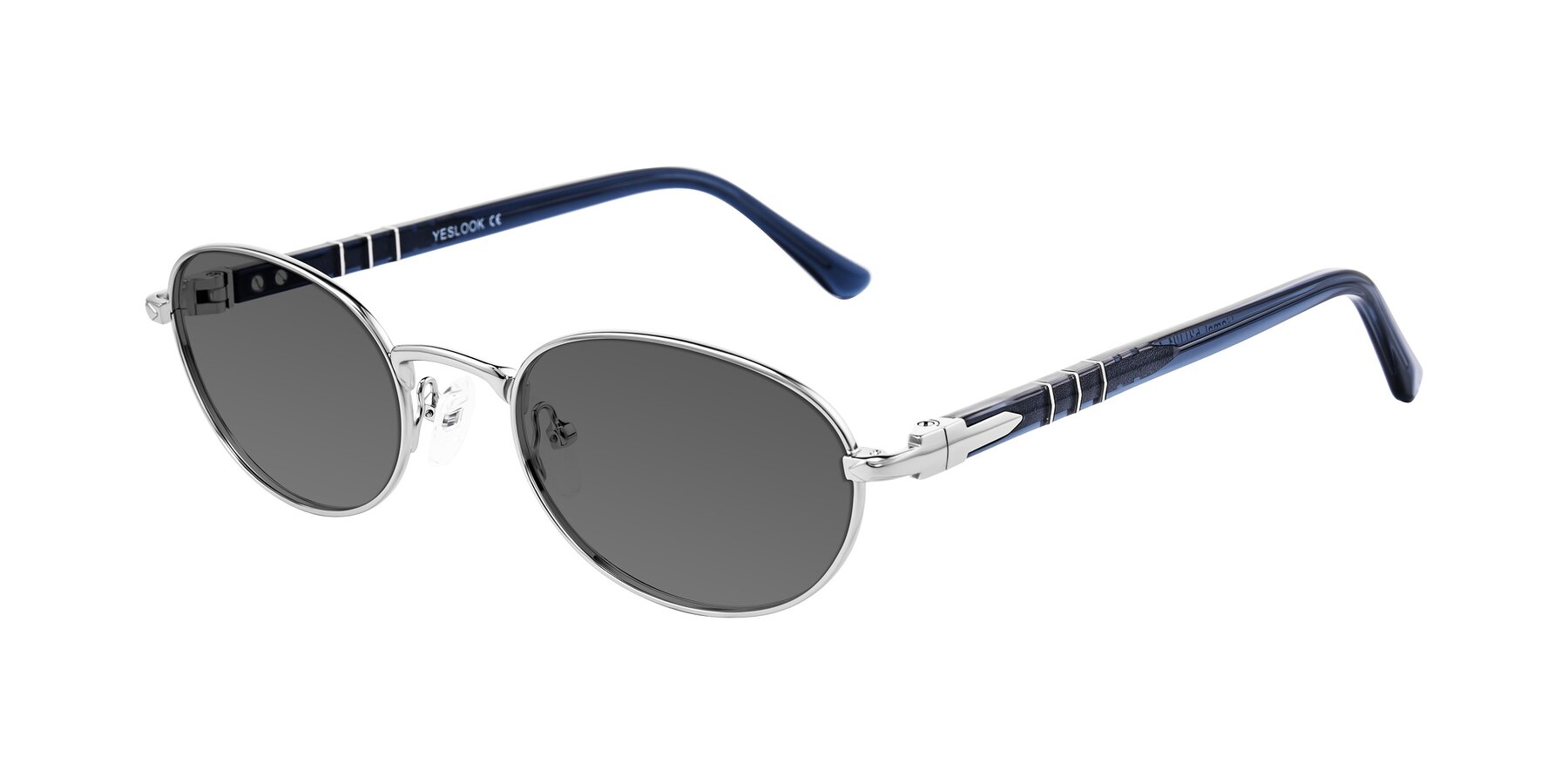 Angle of Gamal in Silver/Blue with Medium Gray Tinted Lenses