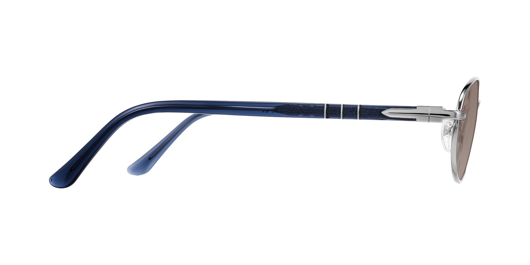 Side of Gamal in Silver/Blue with Medium Brown Tinted Lenses