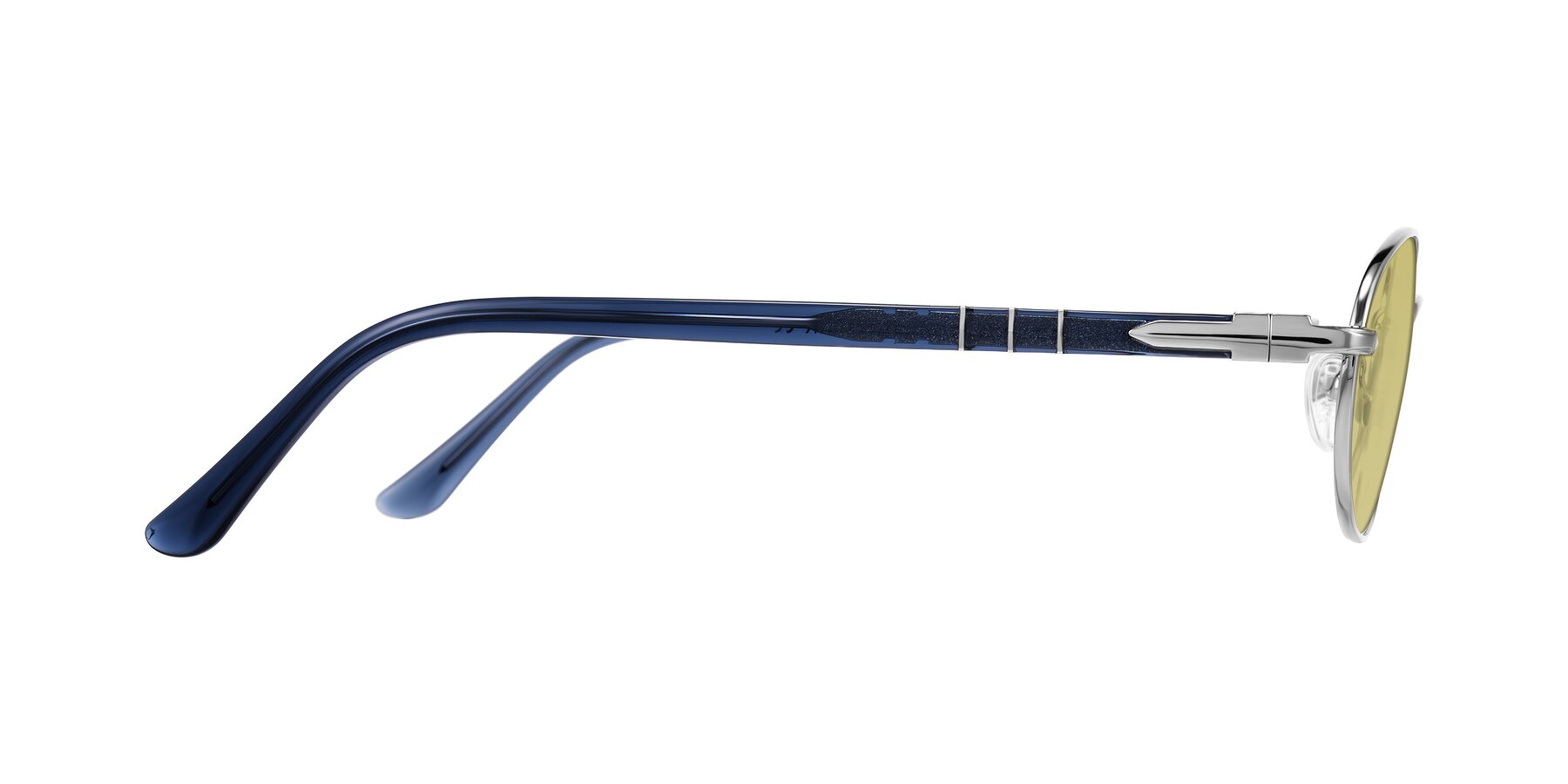 Side of Gamal in Silver/Blue with Medium Champagne Tinted Lenses