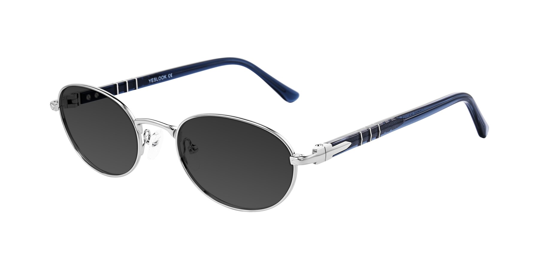 Angle of Gamal in Silver/Blue with Gray Tinted Lenses